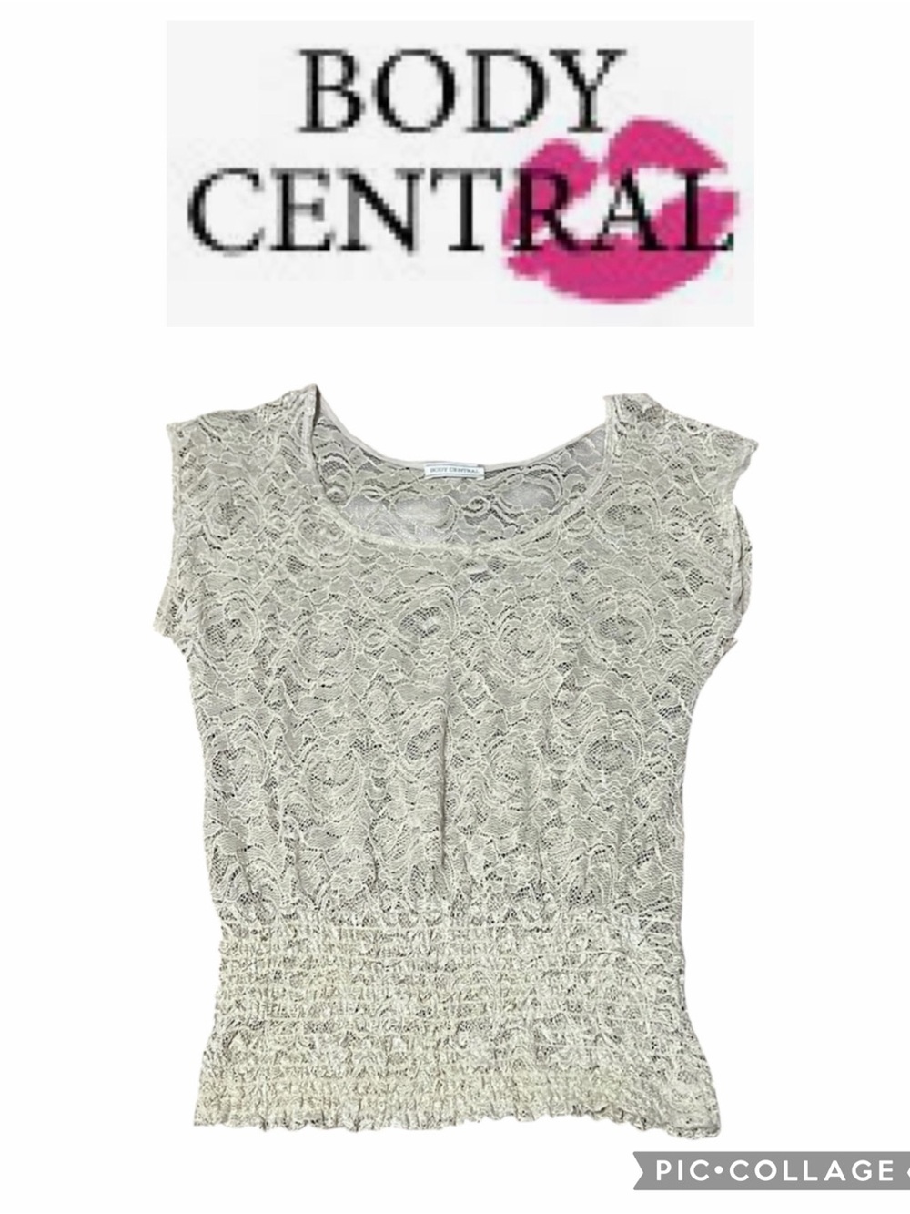 😊Body Central Cream Smocked Cap Sleeve Blouse